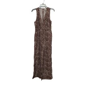 A New Day Womens Brown Shell Print Wide Leg V-Neck Jumpsuit NWT Size M